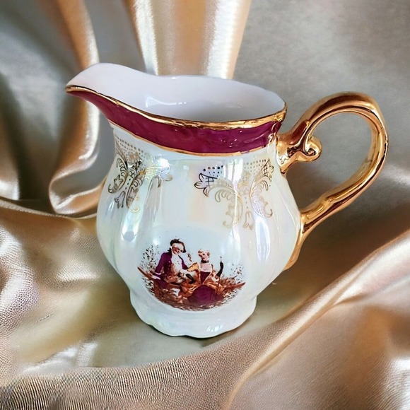 GNA Fine Porcelain CREAMER 24k Hand Painted Victorian Romantic Iridescent Vintag - Picture 1 of 13
